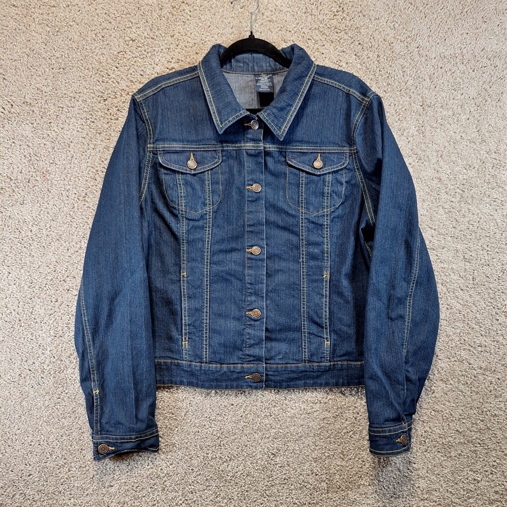 Faded Glory Denim Jacket Womens XL (16-18) Dark Wash Trucker Classic Festival